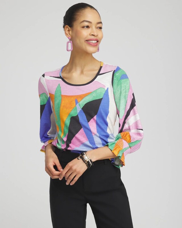 Floral Smocked 3/4 Sleeve Tee - image 2